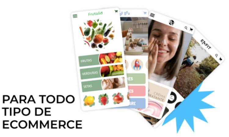 Imagen de 4 móviles mostrando aplicaciones de eCommerce realizadas con EcommApp