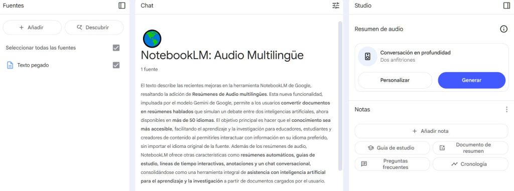 vista de notebooklm en español