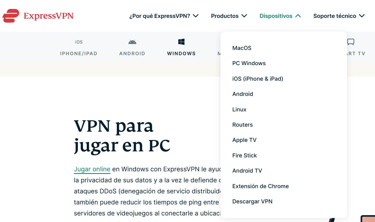 Captura de la web de ExpressVPN, donde se ven las diferentes versiones
